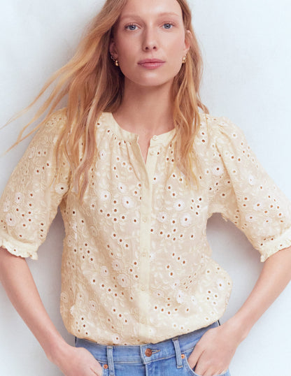 Camille Embroidered Cotton Top-Ivory Broderie