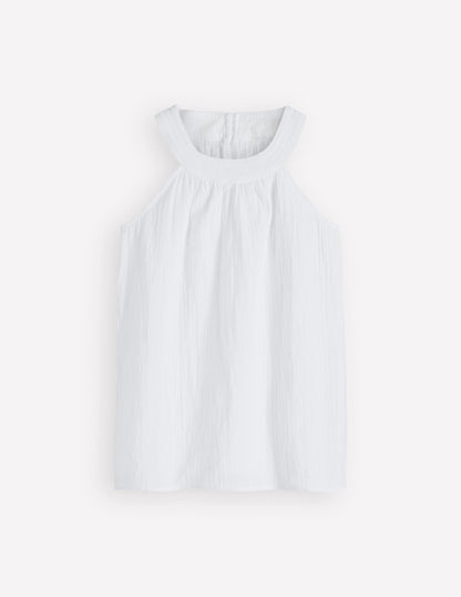 Halter-neck Double Cloth Top-White