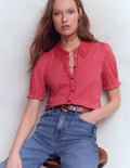 Nessa Broderie Collar Blouse-Cherry Blush