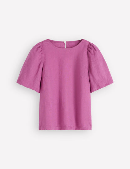 Linen Puff Sleeve Top-Clover Purple