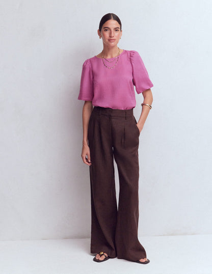 Linen Puff Sleeve Top-Clover Purple
