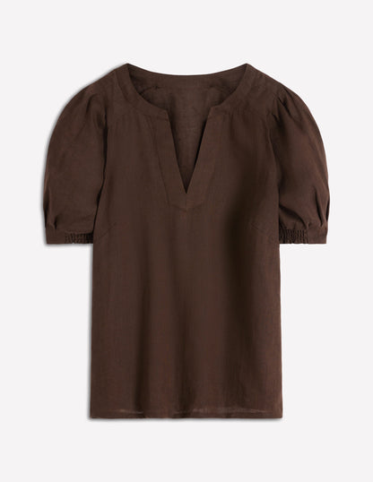 Rae Linen Top-Brown
