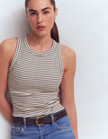 Ribbed Racer Vest-Ivory & Brown Stripe