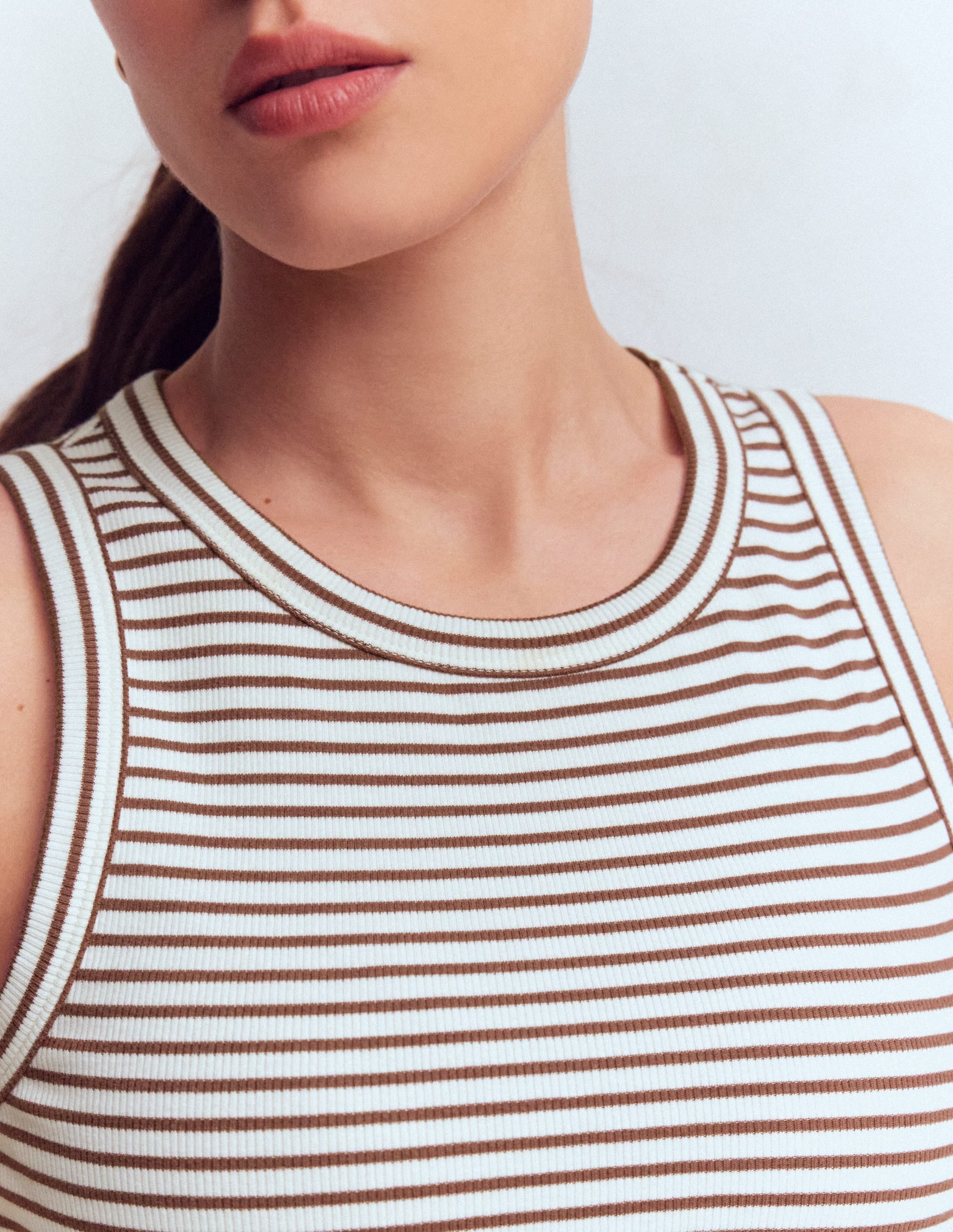 Ribbed Racer Vest-Ivory & Brown Stripe