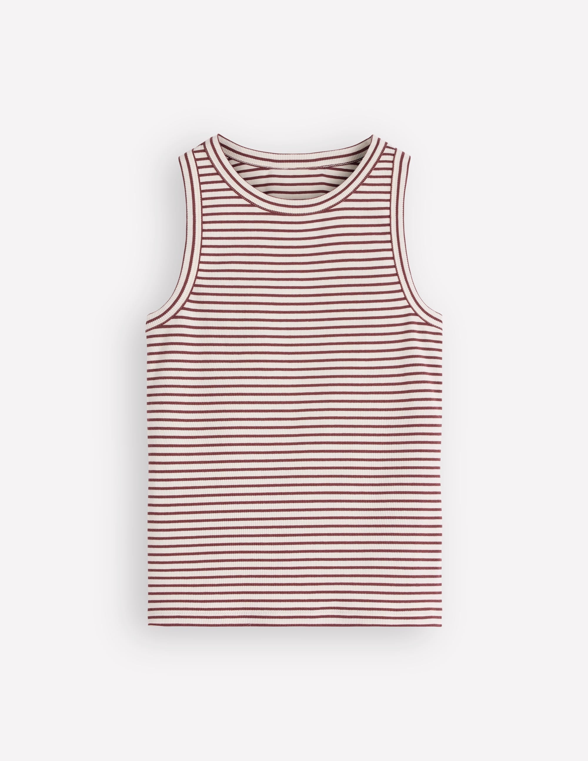 Ribbed Racer Vest-Ivory & Brown Stripe