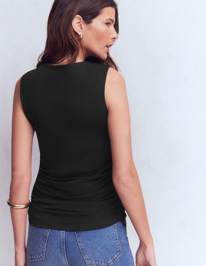 Tia Sleeveless Ruch Jersey Top-Black