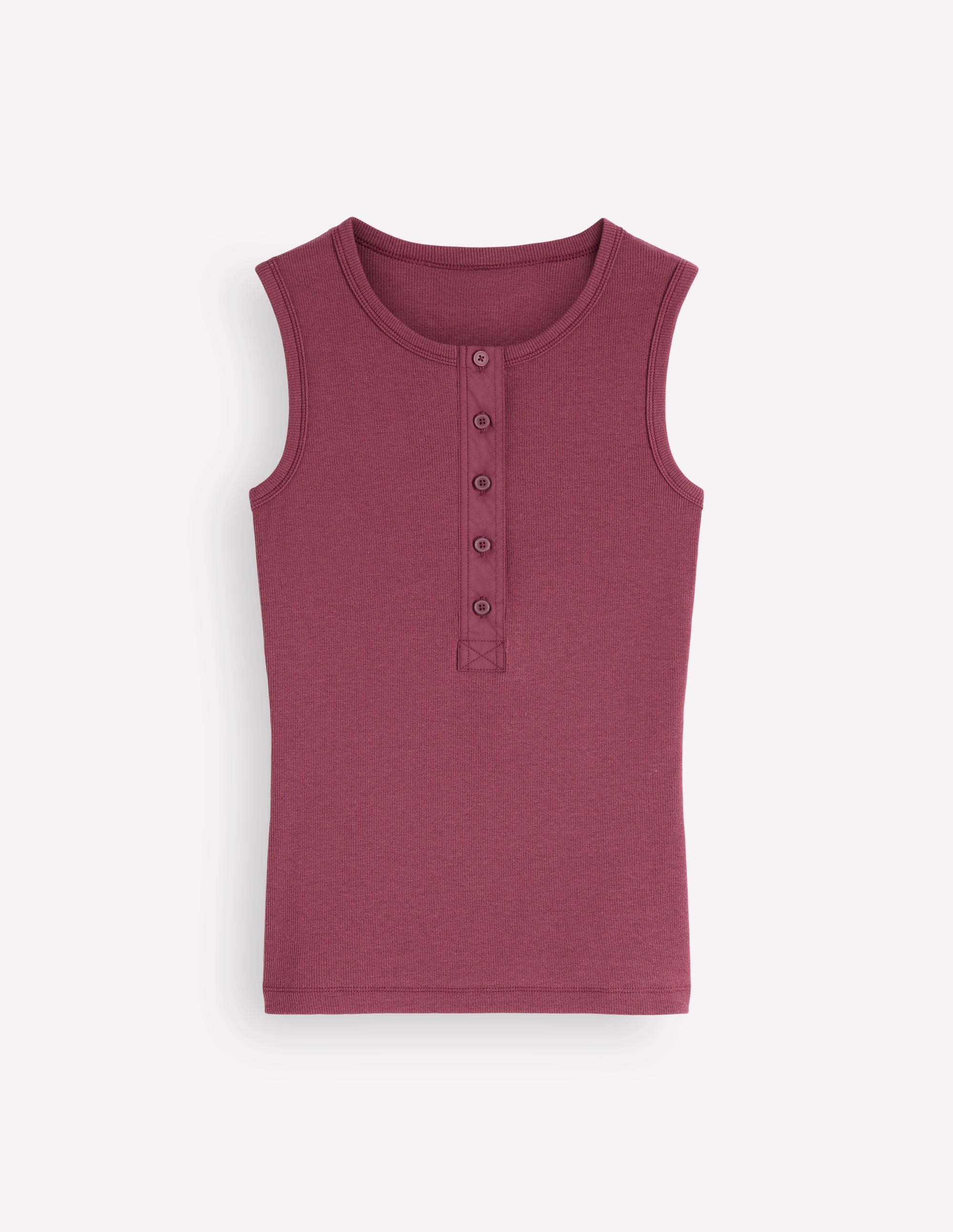 Crew Neck Henley Tank-Maroon
