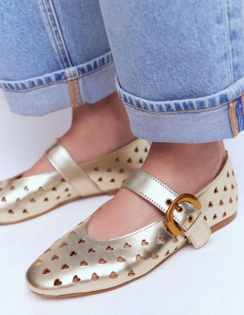 Kylie Flat Buckle Mary Janes-Gold