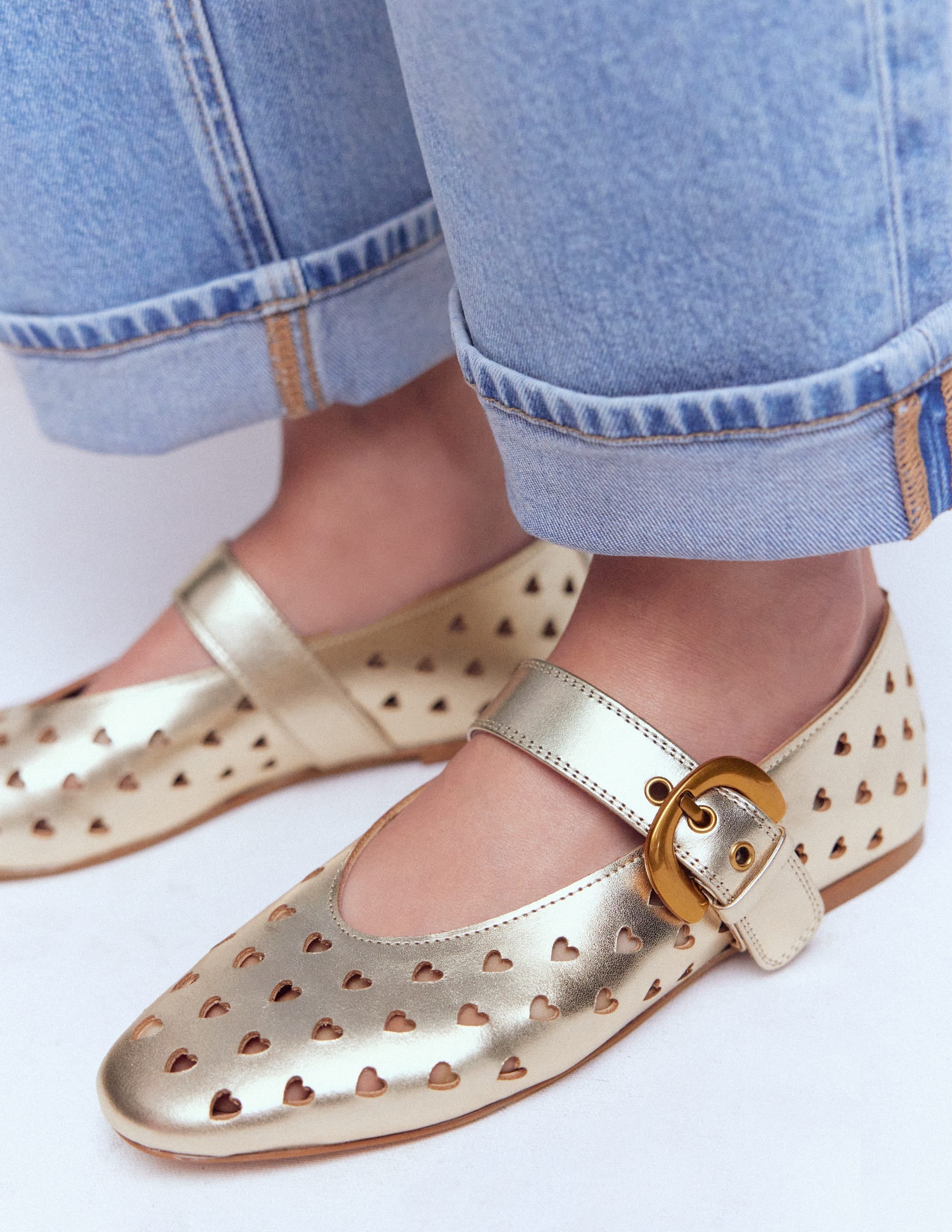 Kylie Flat Buckle Mary Janes-Gold