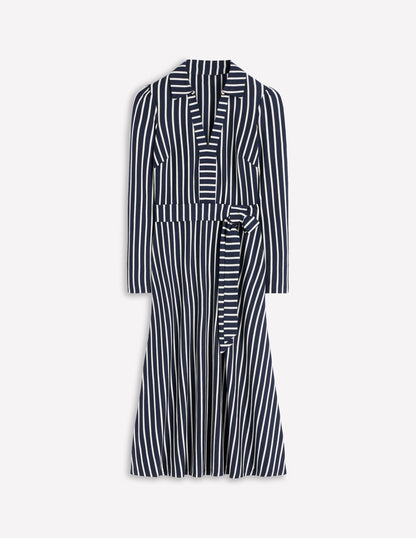 Imogen Collared Jersey Dress-French Navy and Ivory Stripe