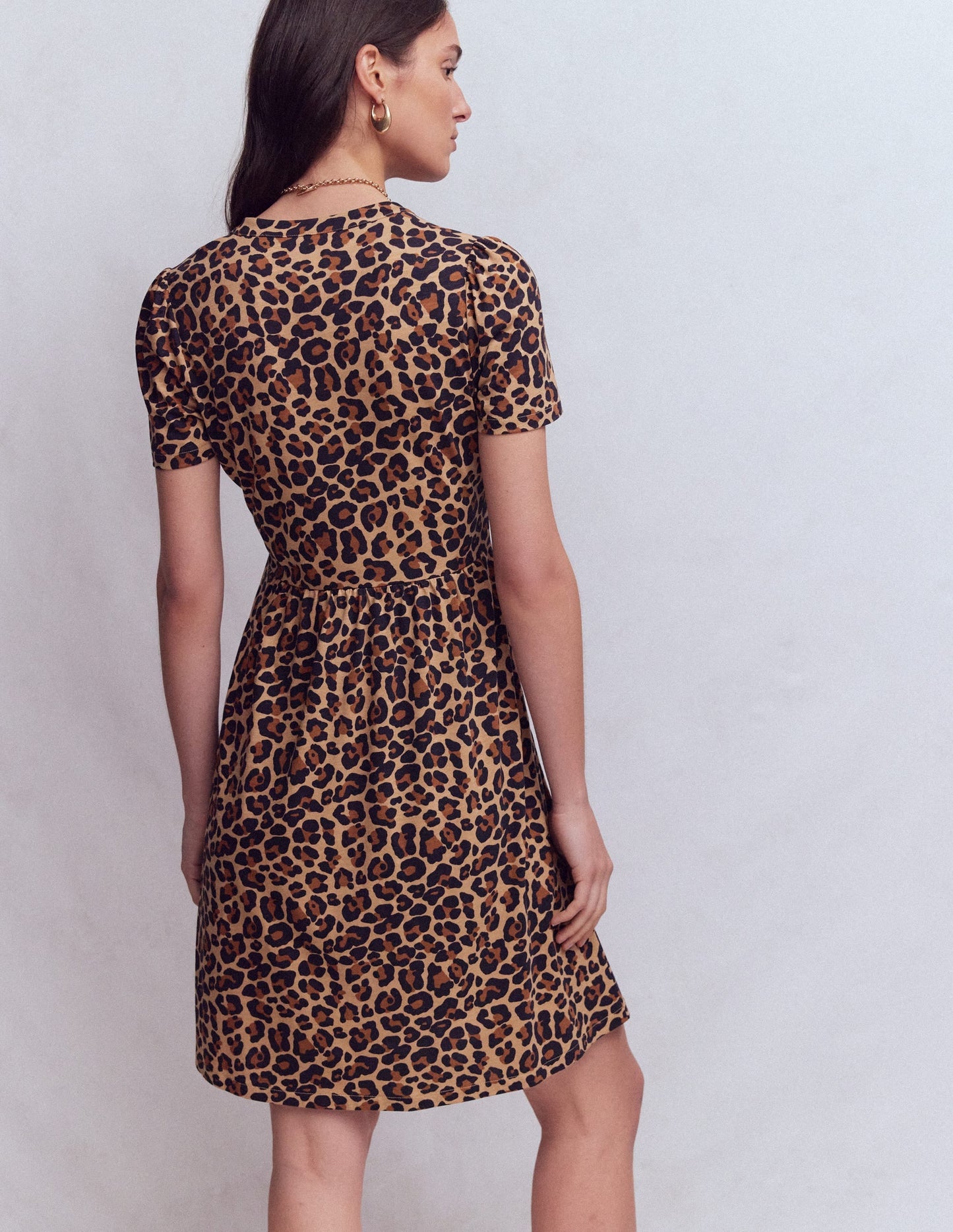 Naomi Short Sleeve Dress-Camel, Cheetah Pop