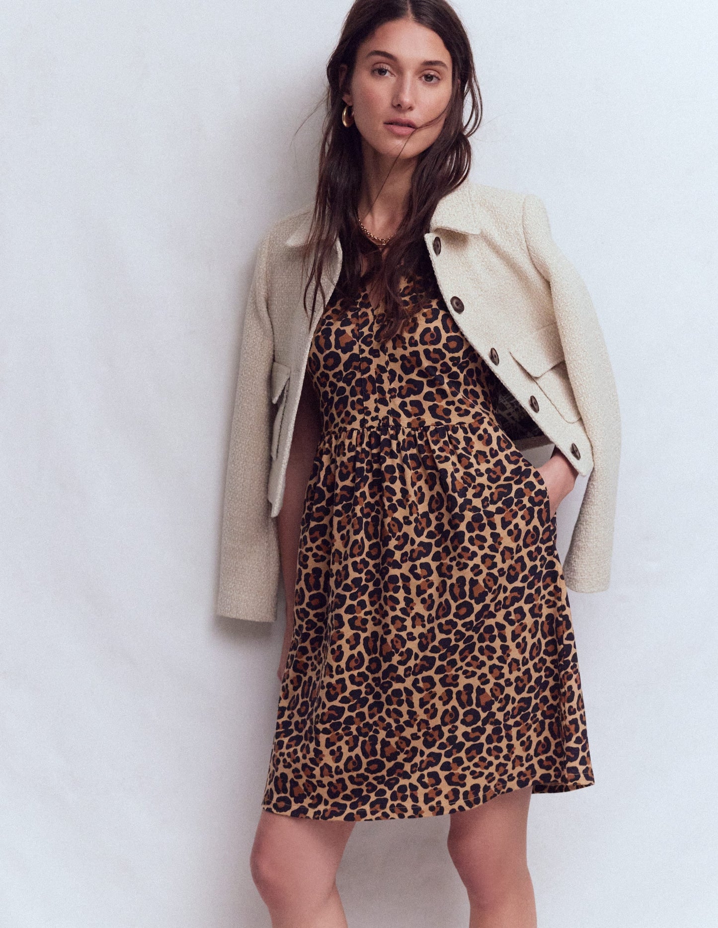 Naomi Short Sleeve Dress-Camel, Cheetah Pop