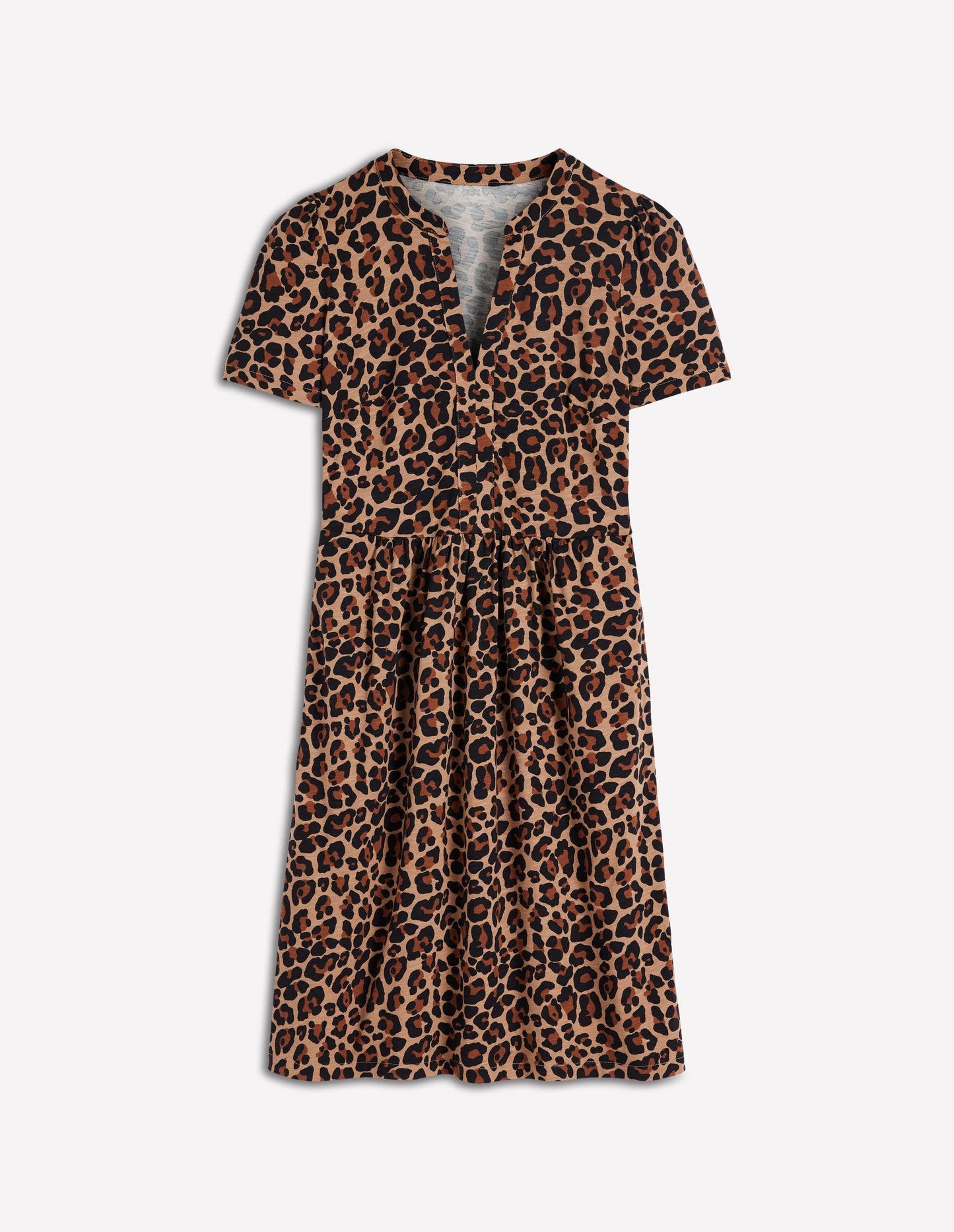 Naomi Short Sleeve Dress-Camel, Cheetah Pop