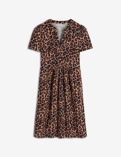 Naomi Short Sleeve Dress-Camel, Cheetah Pop