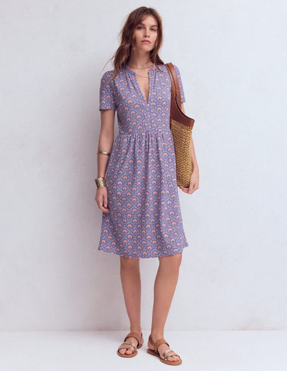 Naomi Short Sleeve Dress-Purple Thistle, Flower Lattice