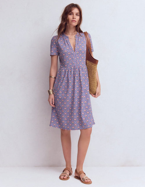 Naomi Short Sleeve Dress-Purple Thistle, Flower Lattice