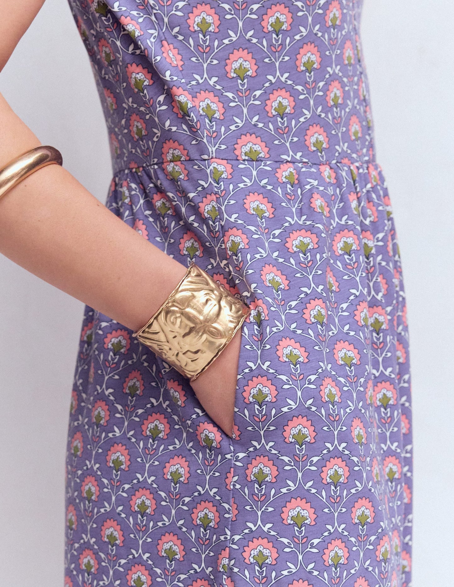 Naomi Short Sleeve Dress-Purple Thistle, Flower Lattice