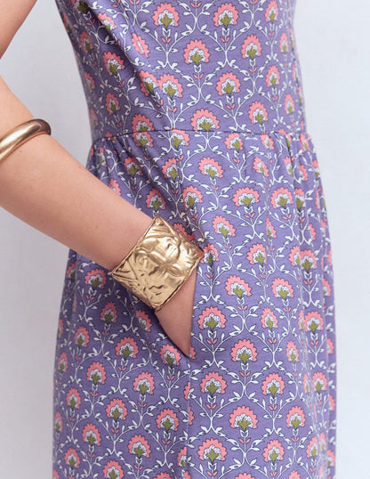 Naomi Short Sleeve Dress-Purple Thistle, Flower Lattice