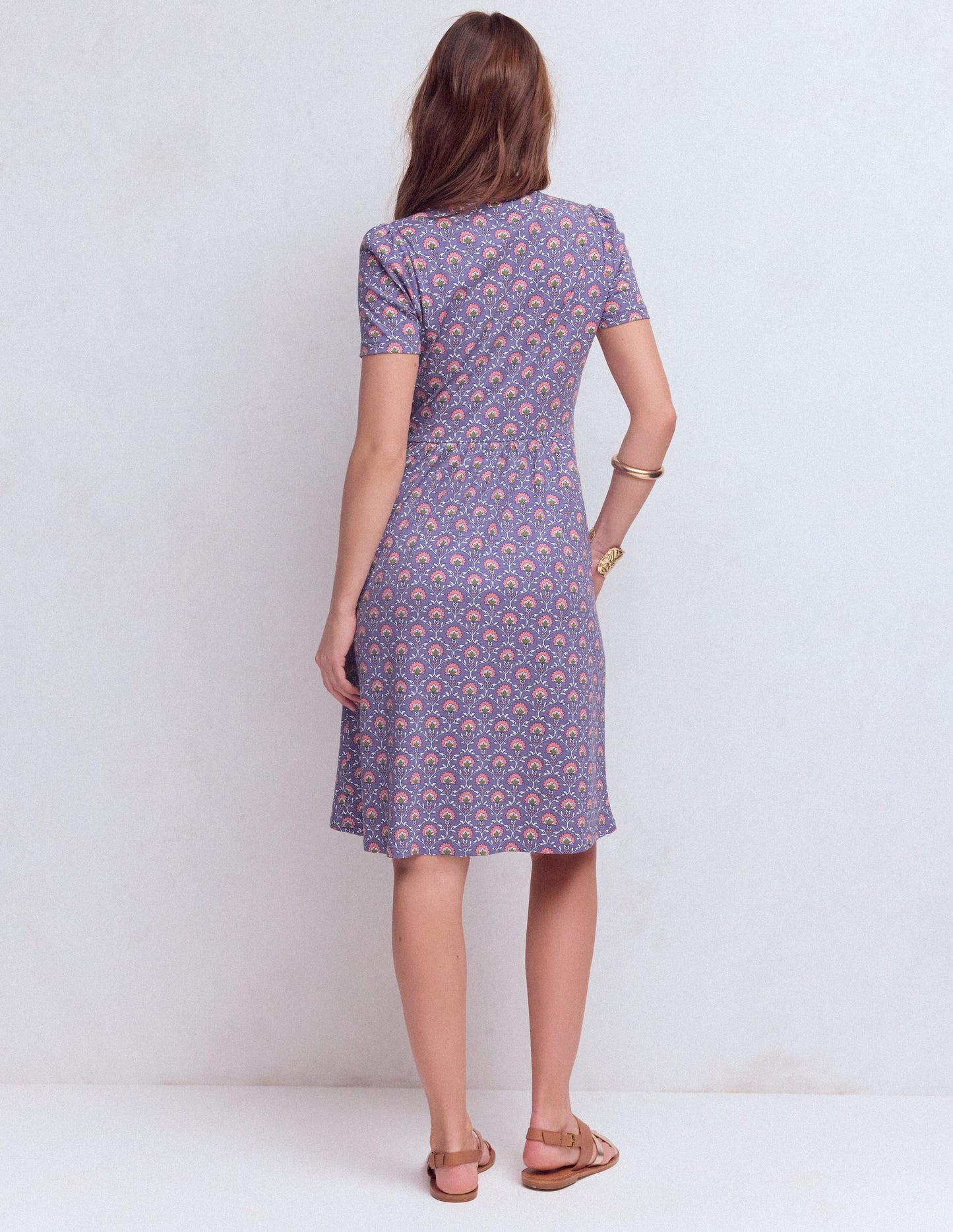 Naomi Short Sleeve Dress-Purple Thistle, Flower Lattice