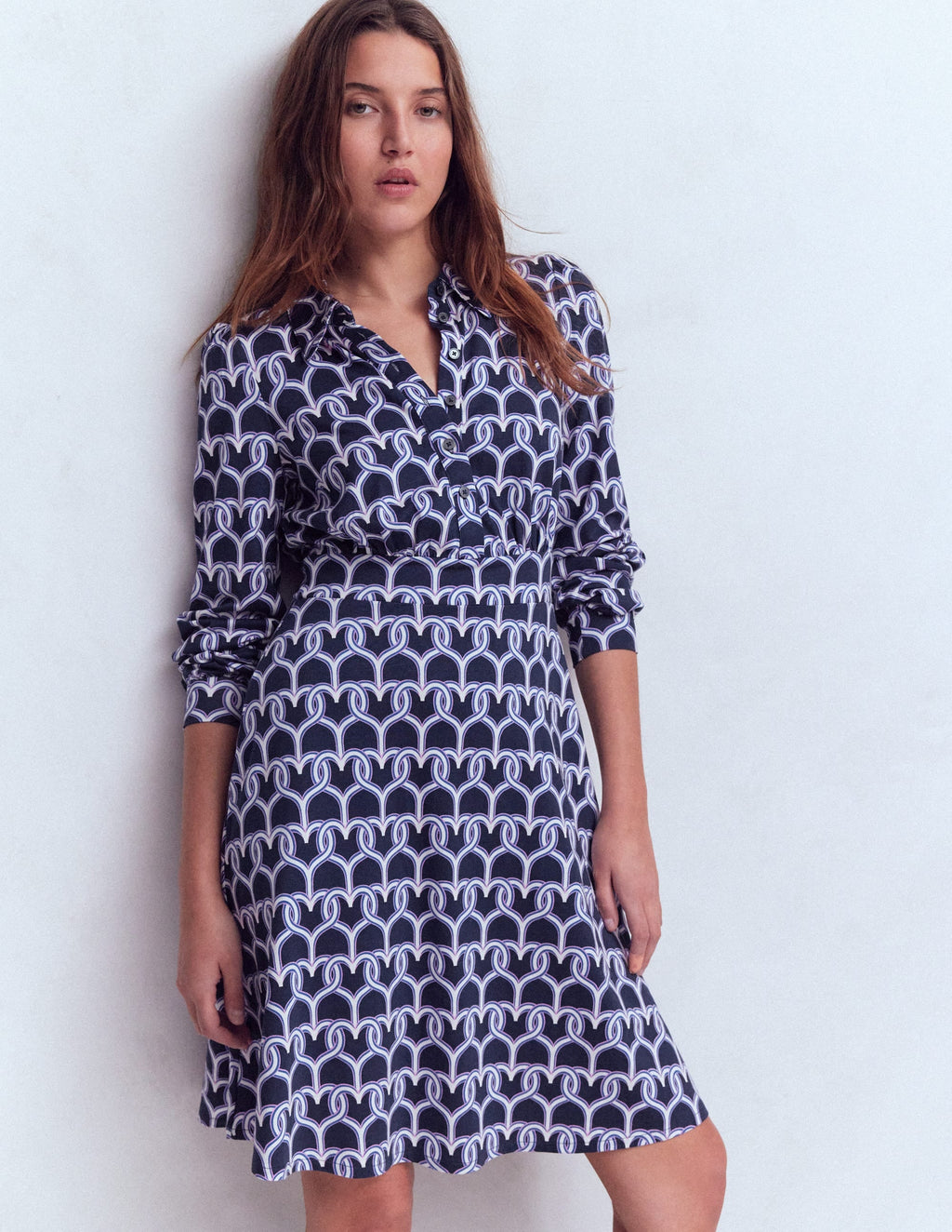 Orla Short Jersey Shirt Dress-French Navy, Heart Link