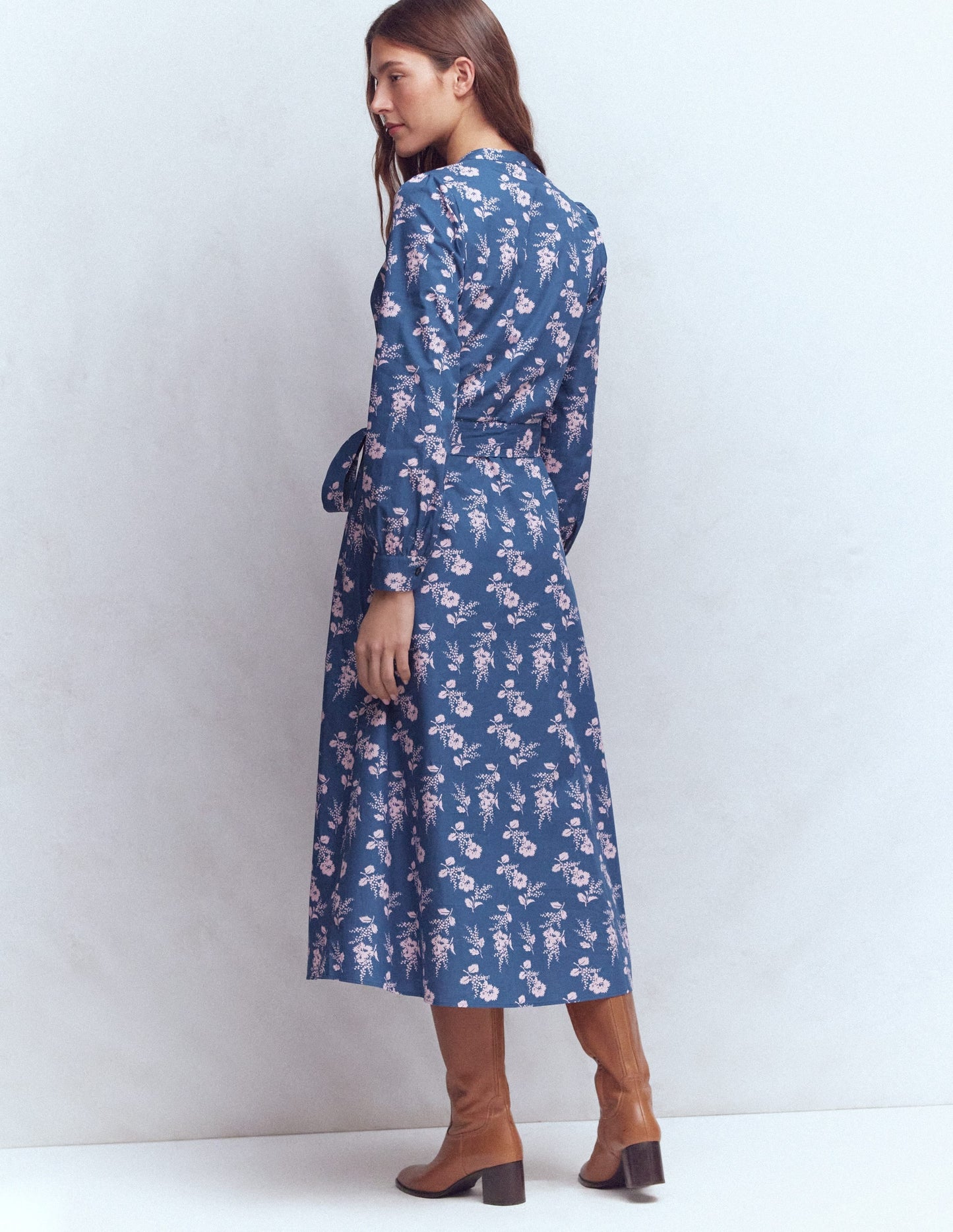 Ava Cotton Midi Dress-Denim Blue, Blossomy Sprig