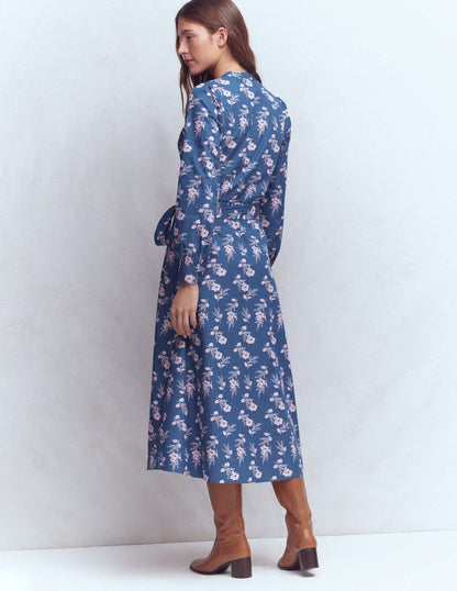 Ava Cotton Midi Dress-Denim Blue, Blossomy Sprig