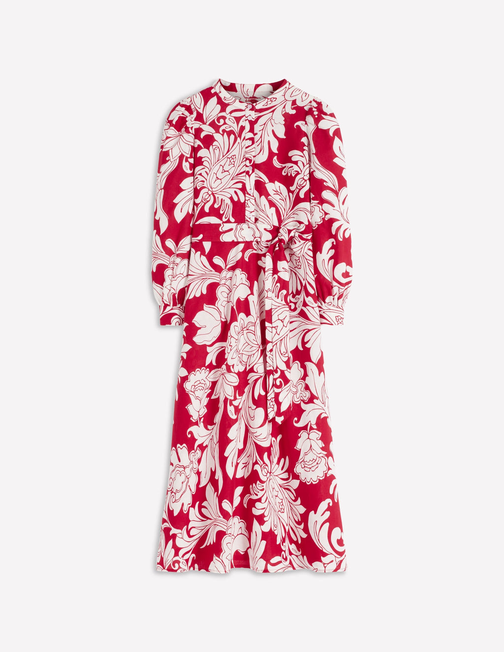 Ava Linen Blend Midi Dress-Salsa, Botanical Flourish