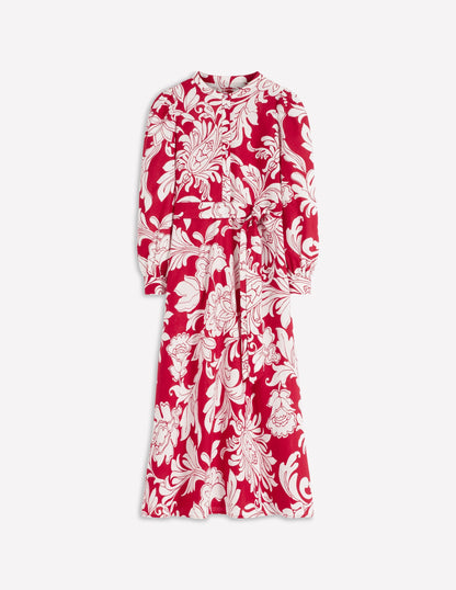 Ava Linen Blend Midi Dress-Salsa, Botanical Flourish