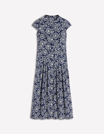 Arabella Cotton Maxi Dress-Navy, Decorative Blossom