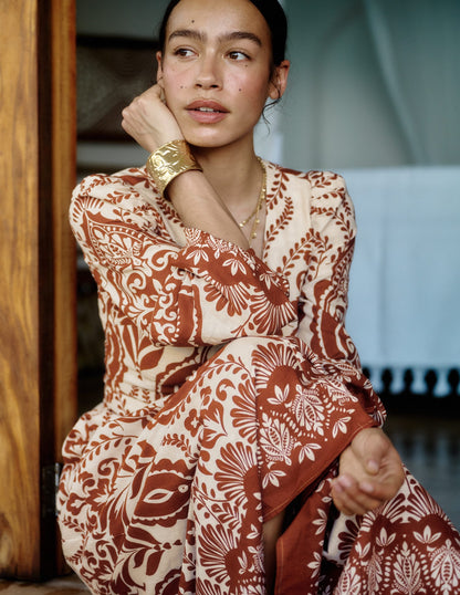 Florence Linen Blend Dress-Orange, Ornamental Garden