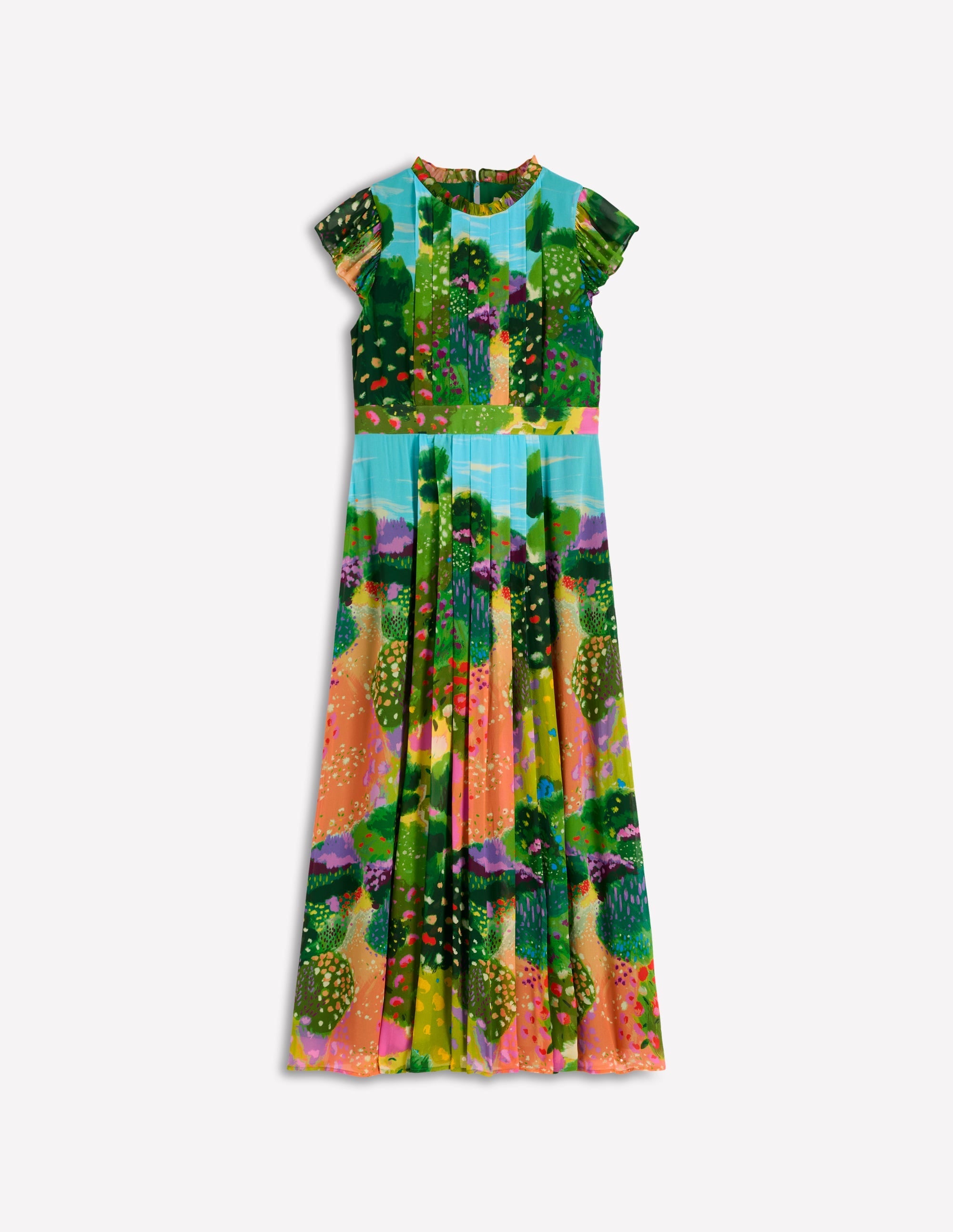 Pleat Ruffle Maxi Dress-Multi, Garden Path