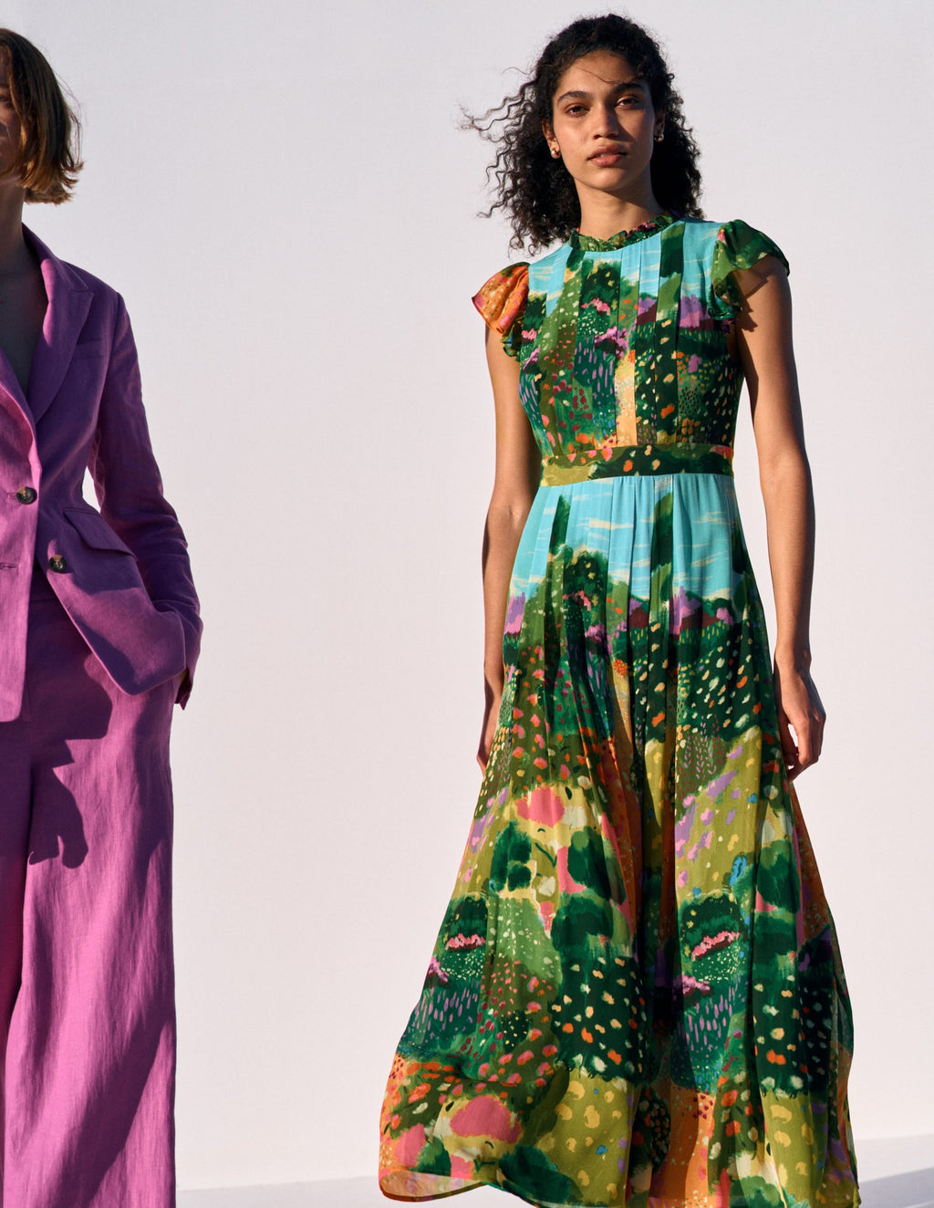 Pleat Ruffle Maxi Dress-Multi, Garden Path