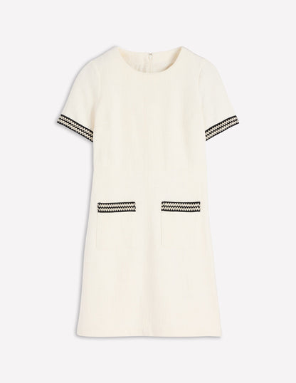 A-line Trim Short Dress-Ivory