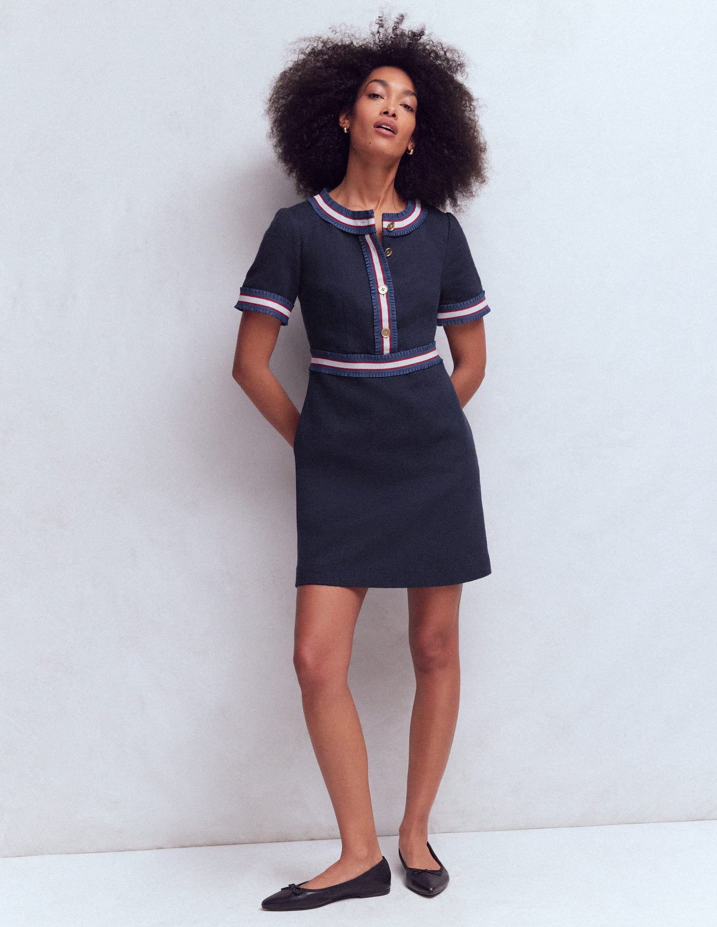 Button Short Dress-Navy