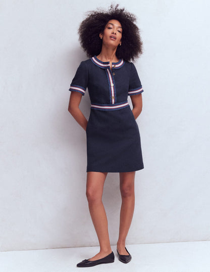 Button Short Dress-Navy