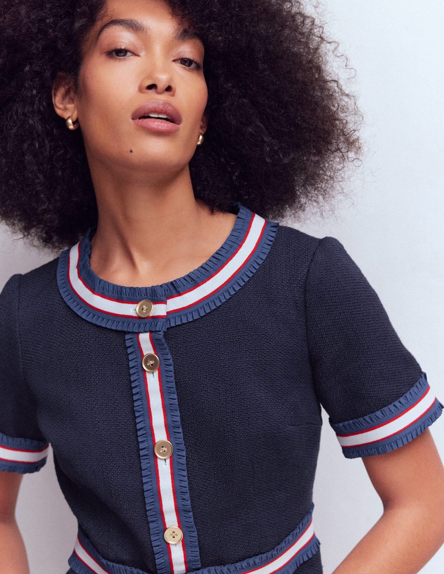 Button Short Dress-Navy