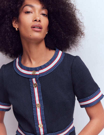 Button Short Dress-Navy