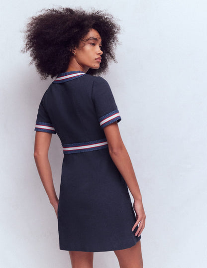 Button Short Dress-Navy