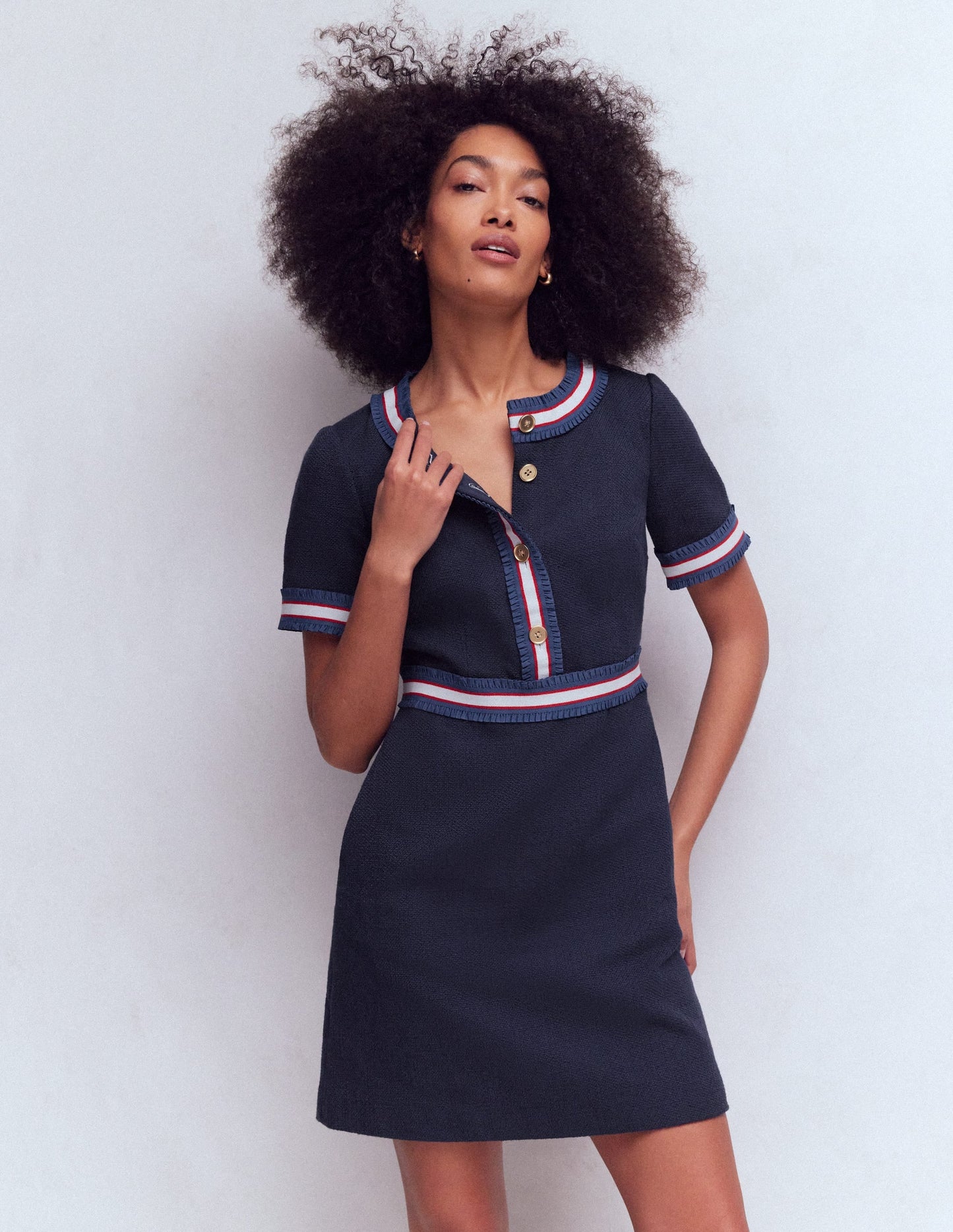 Button Short Dress-Navy