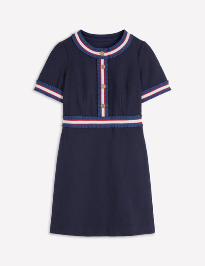 Button Short Dress-Navy