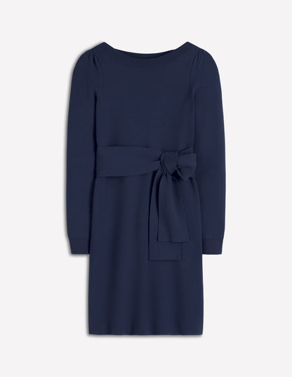 Tiana Tie Front Knitted Dress-Navy