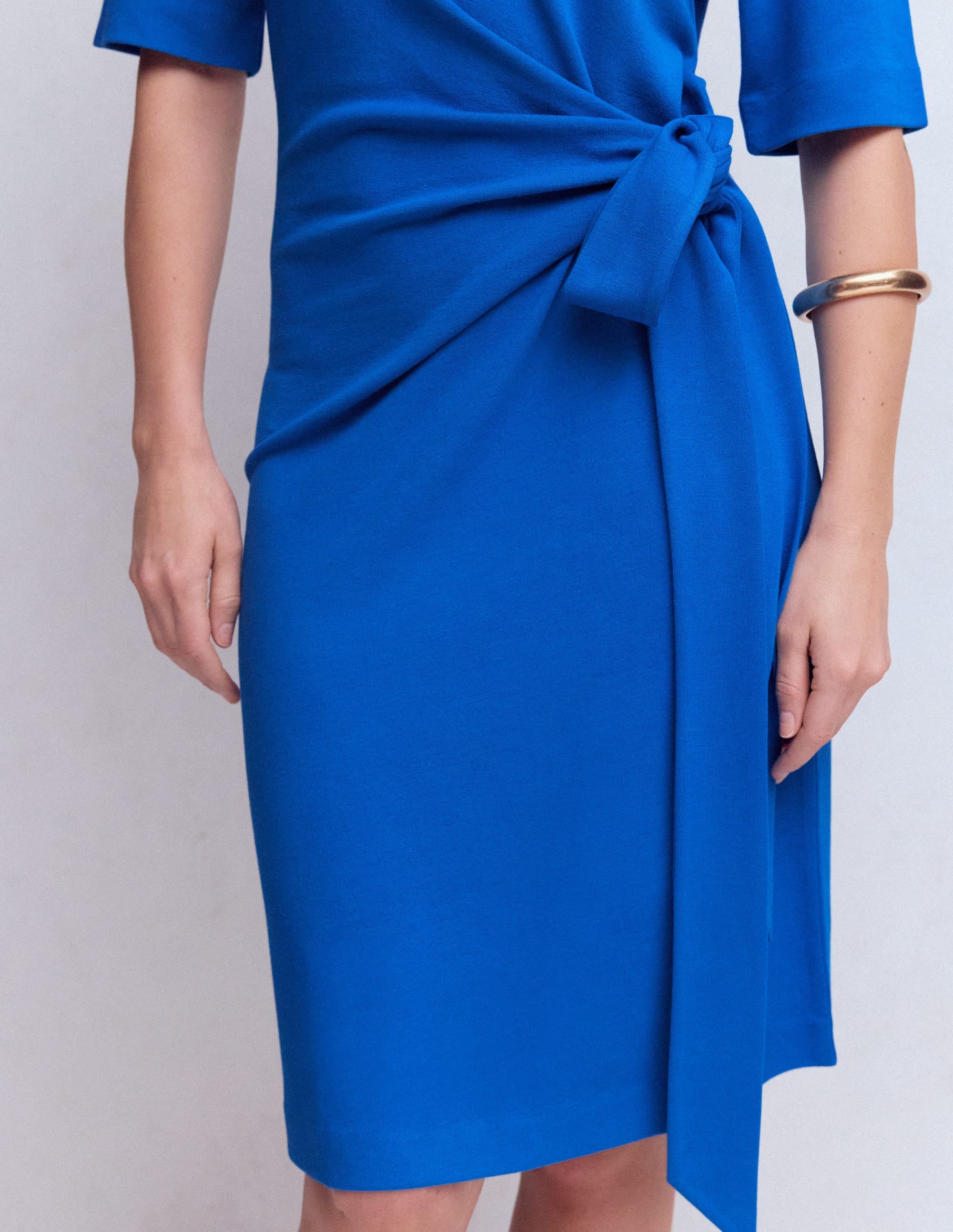 Zinnia Tie Jersey Short Dress-Kingfisher Blue