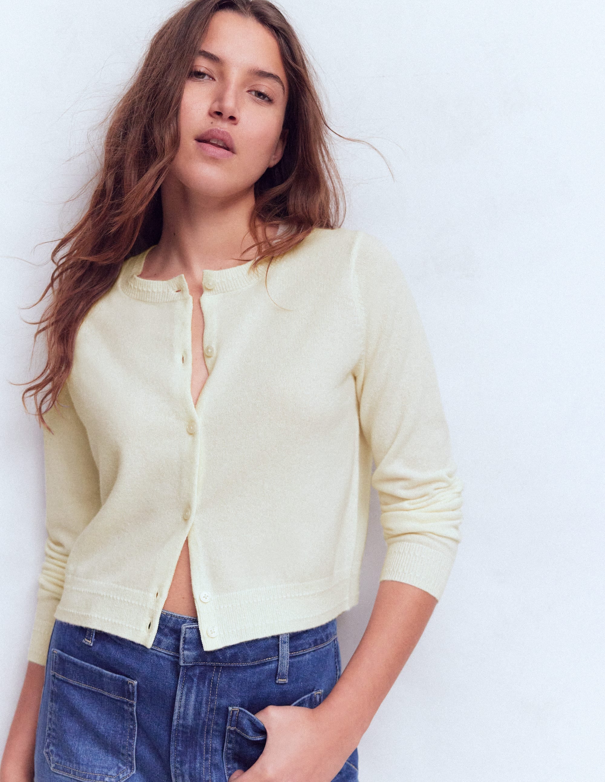 Eva Cashmere Cropped Cardigan-Warm Ivory