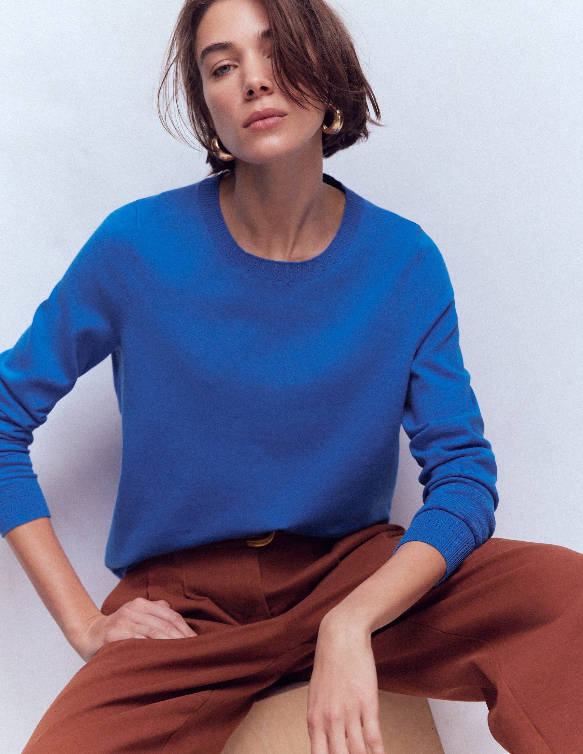 Emilia Cotton Crew Sweater-Kingfisher Blue