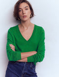 Emilia Cotton V Neck Sweater-Rich Emerald