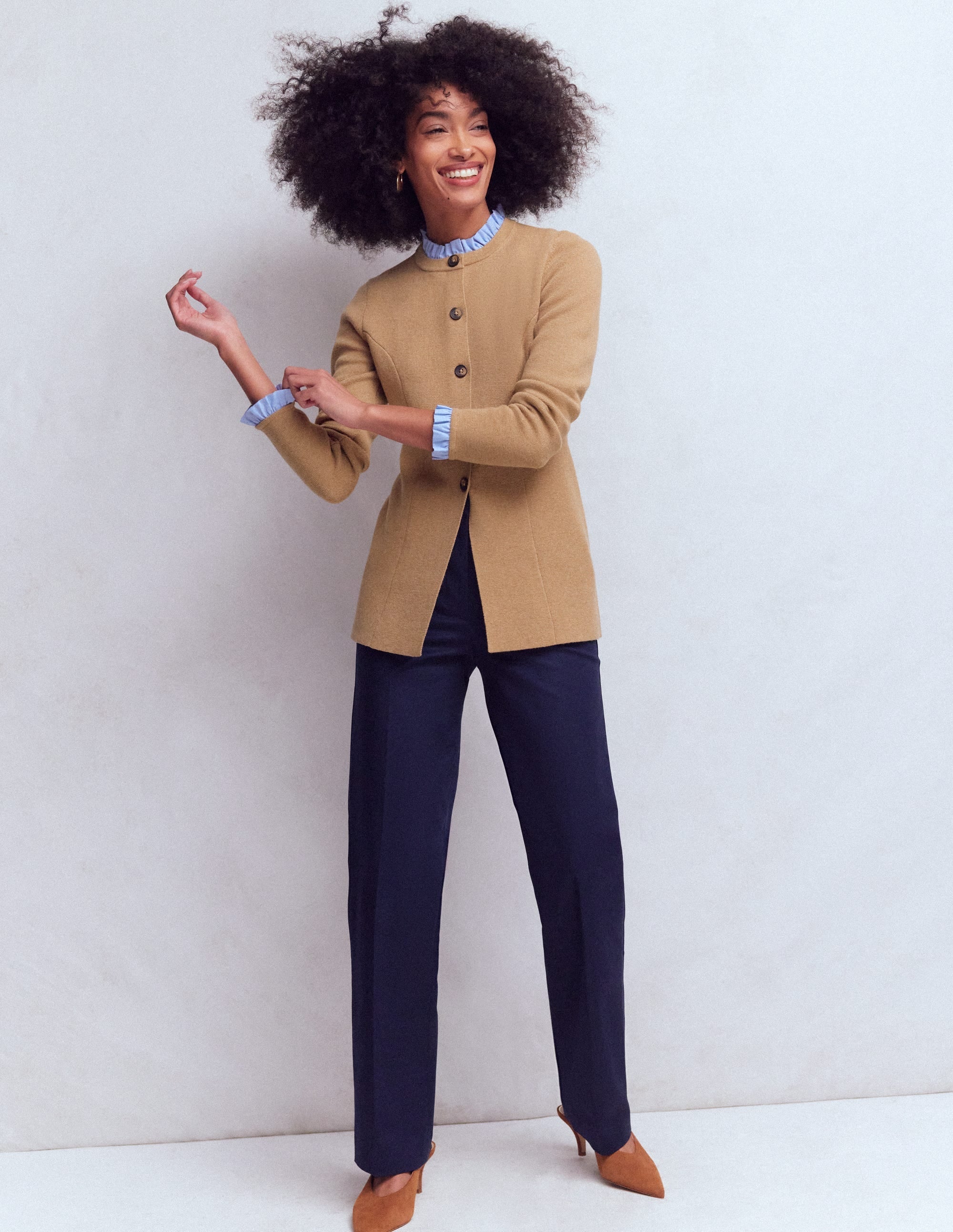 Joanna Fitted Knitted Jacket-Camel Melange