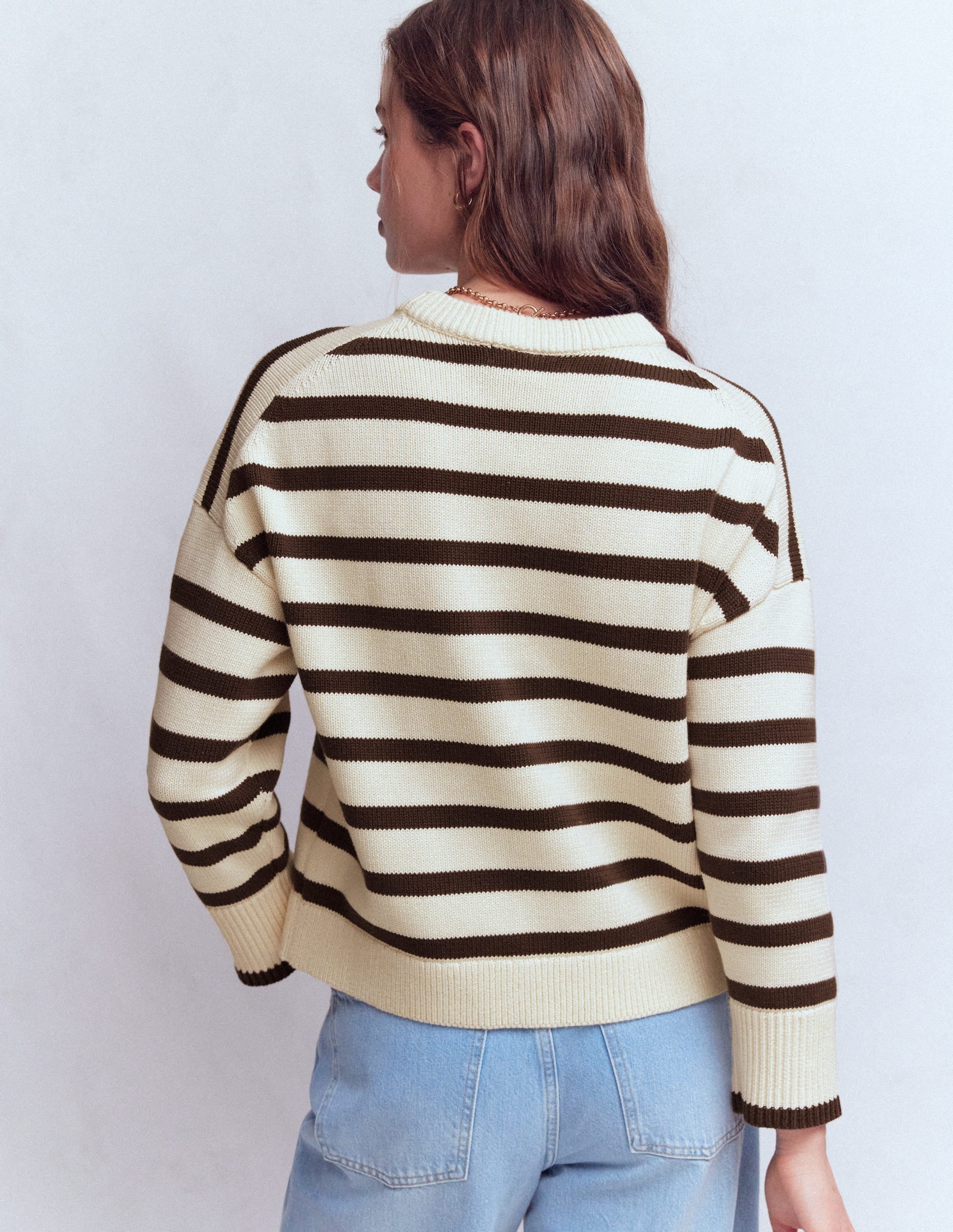 Lucy Relaxed Cotton Sweater-Ivory, Brown