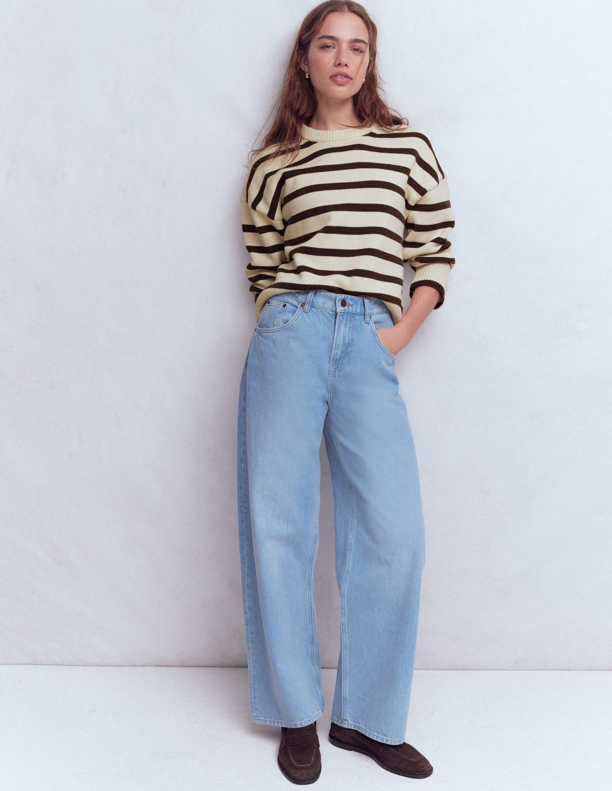 Lucy Relaxed Cotton Sweater-Ivory, Brown