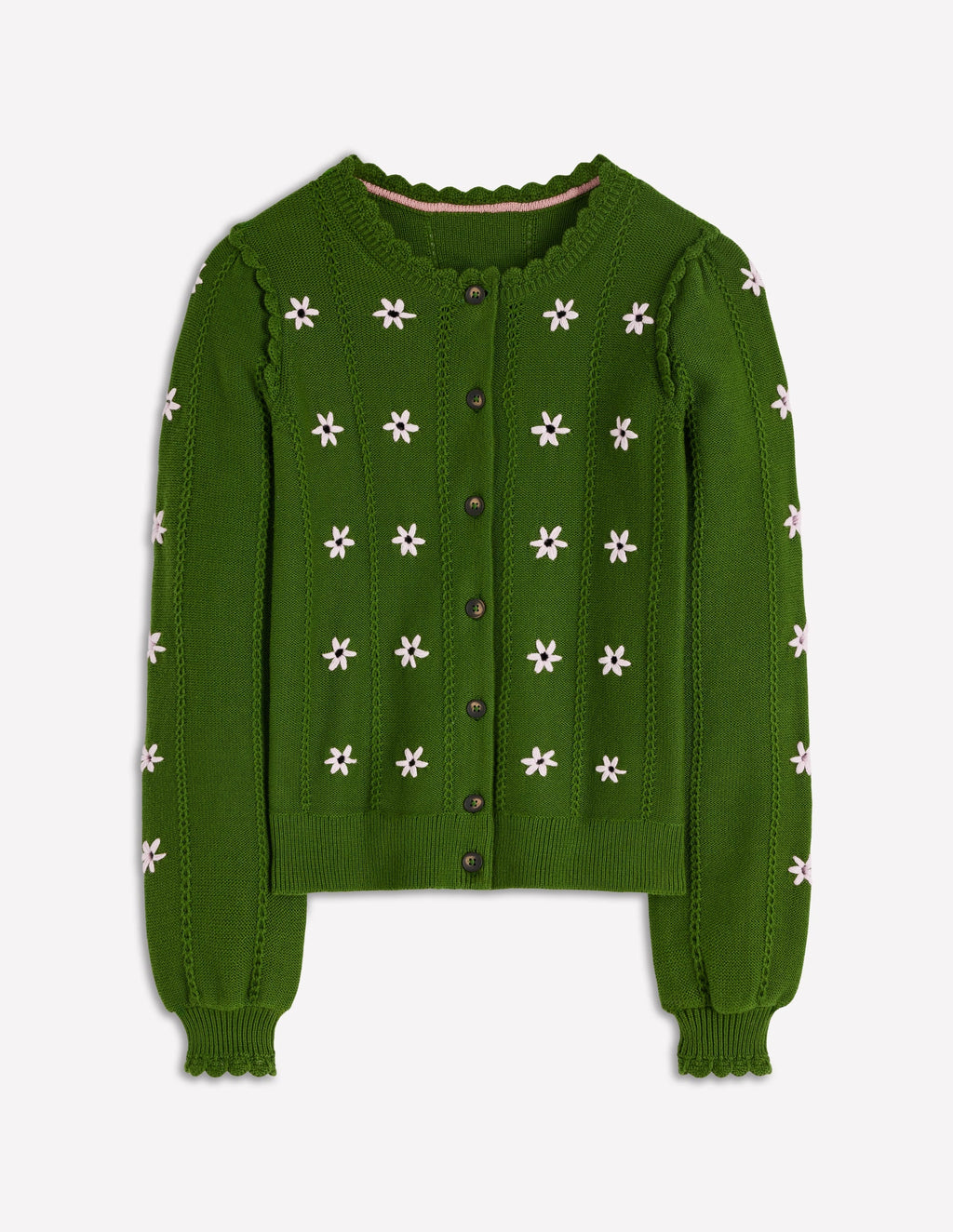 Valeria Crochet Trim Cardigan-Promenade Green , Embroidery