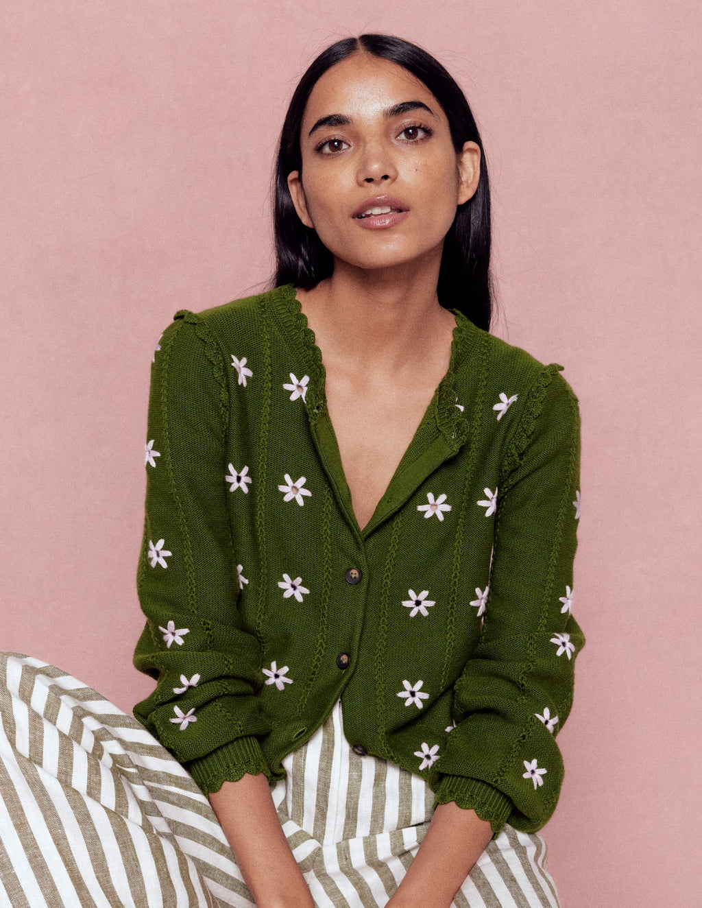 Valeria Crochet Trim Cardigan-Promenade Green , Embroidery